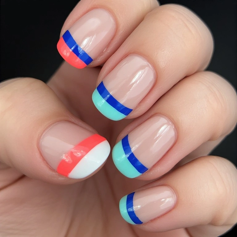 French Tips with Thin Colored Line