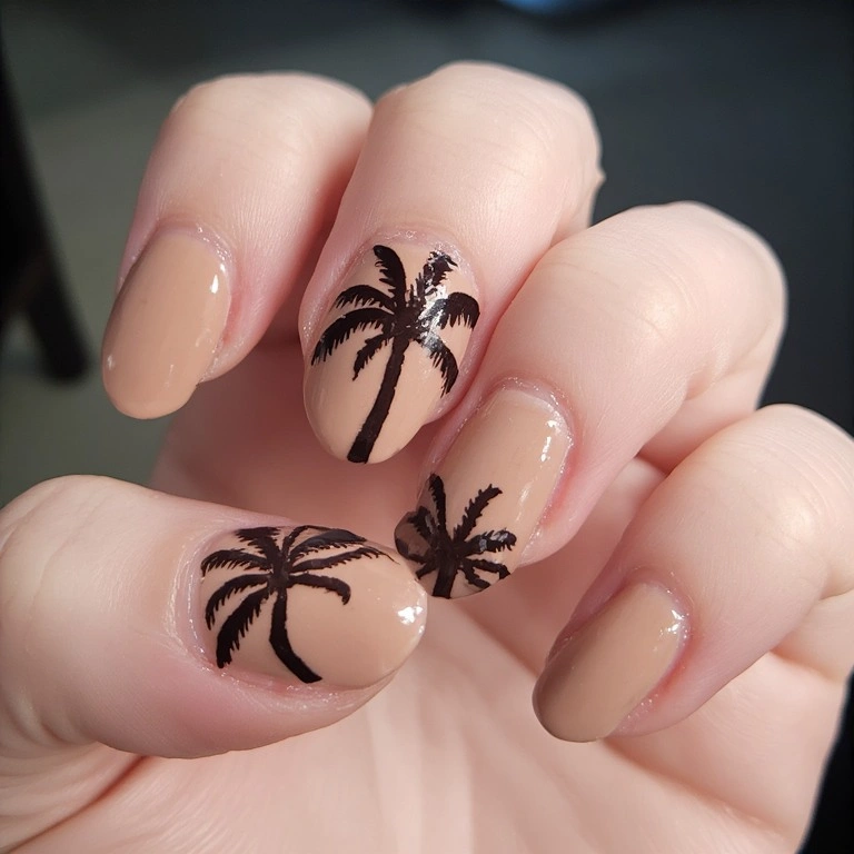 Palm Tree Silhouette on Sandy Nude