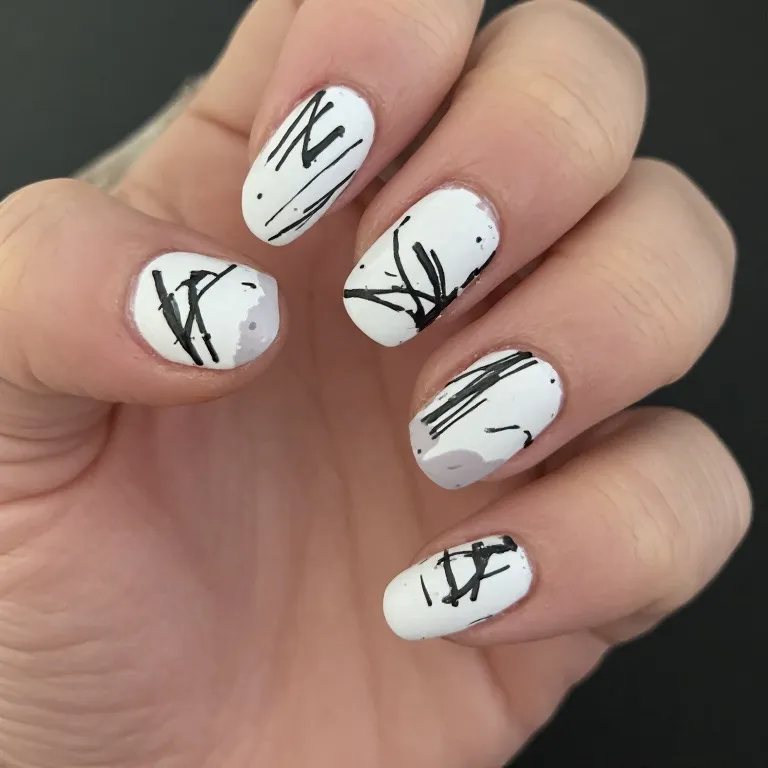 White Almond Nails With Design