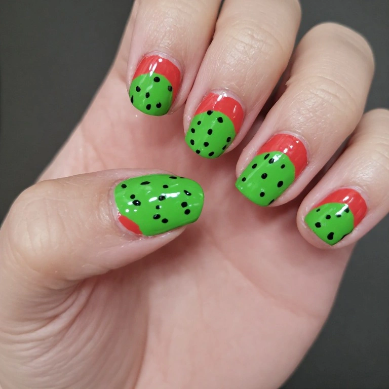 Watermelon Slices on Short Nails