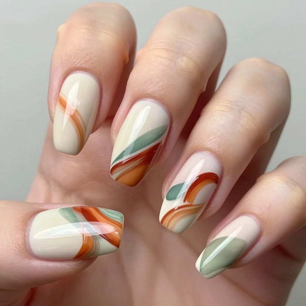 Abstract Brushstroke Nail Design