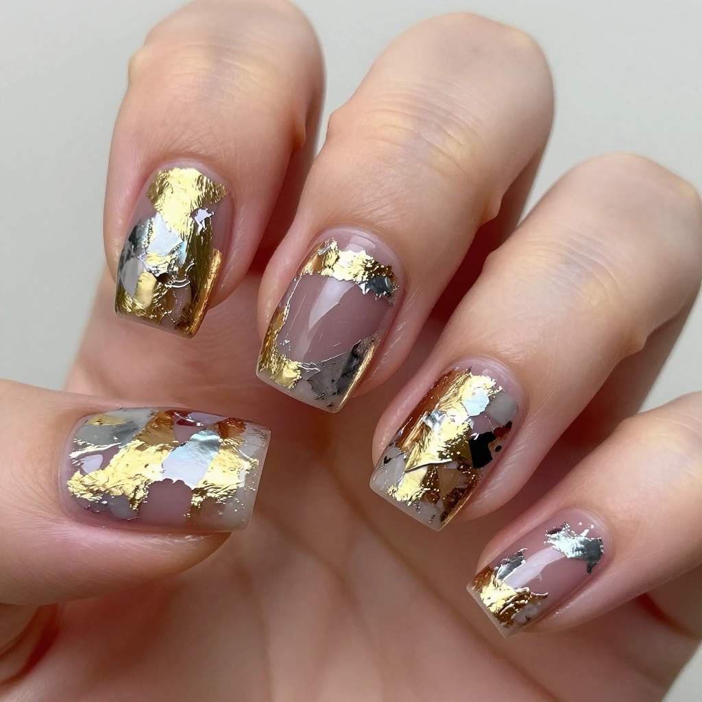 Abstract Foil Patchwork Nail Design