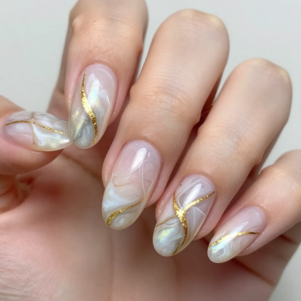 Abstract Marble Swirl Nail Design