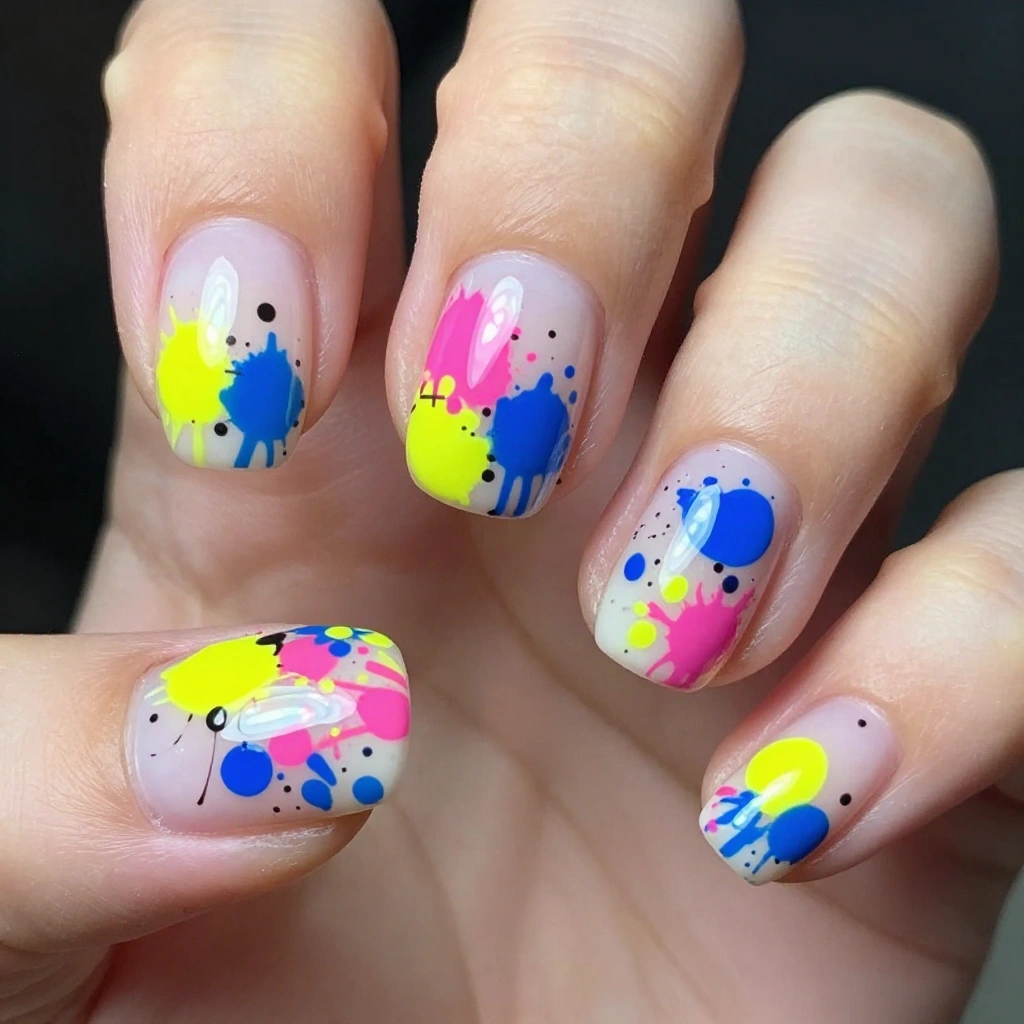 Abstract Paint Splatter Nail Design