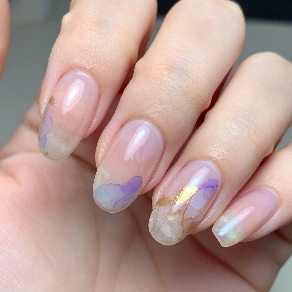 Abstract Watercolor Wash Nail Design