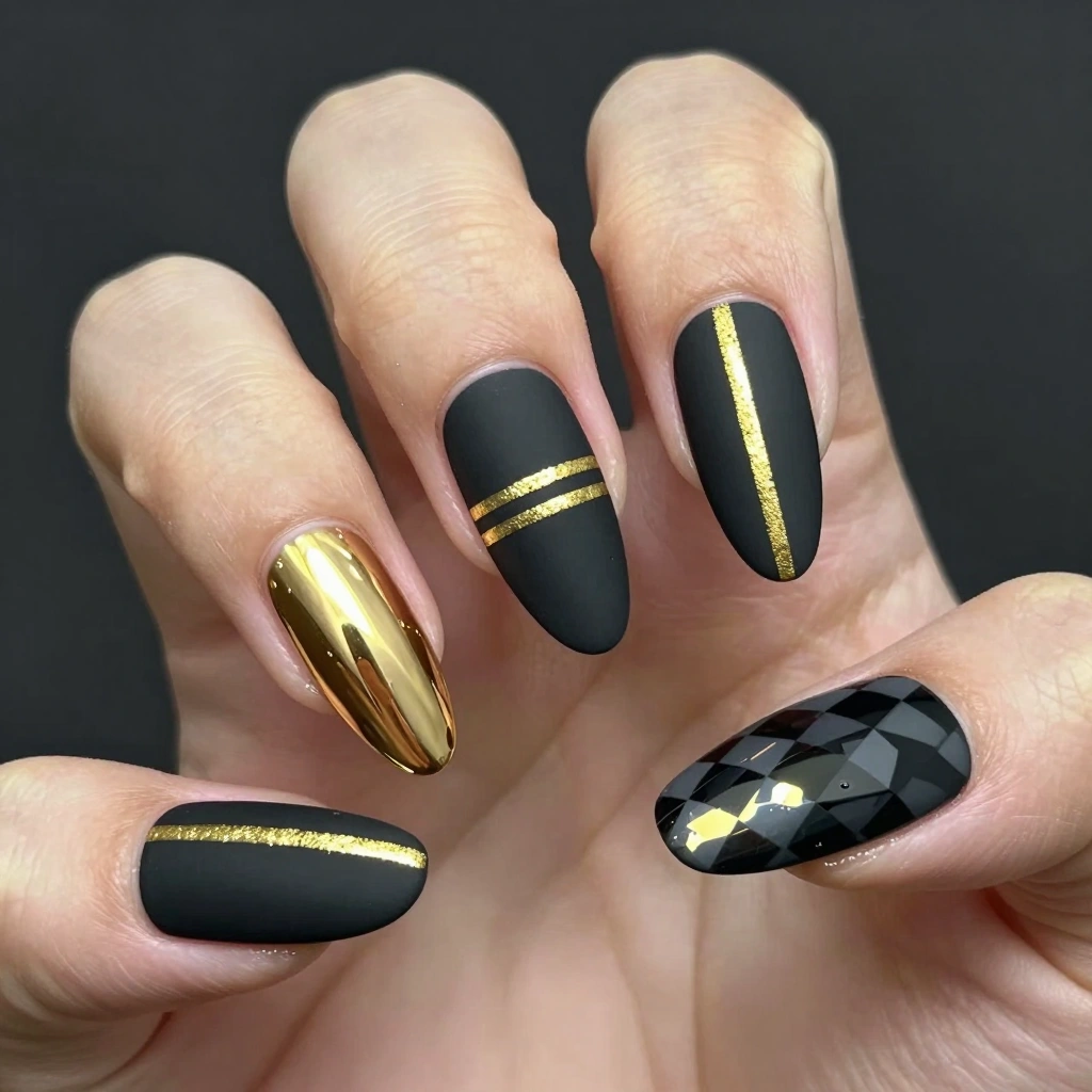 Black & Gold Luxury Racing Nails