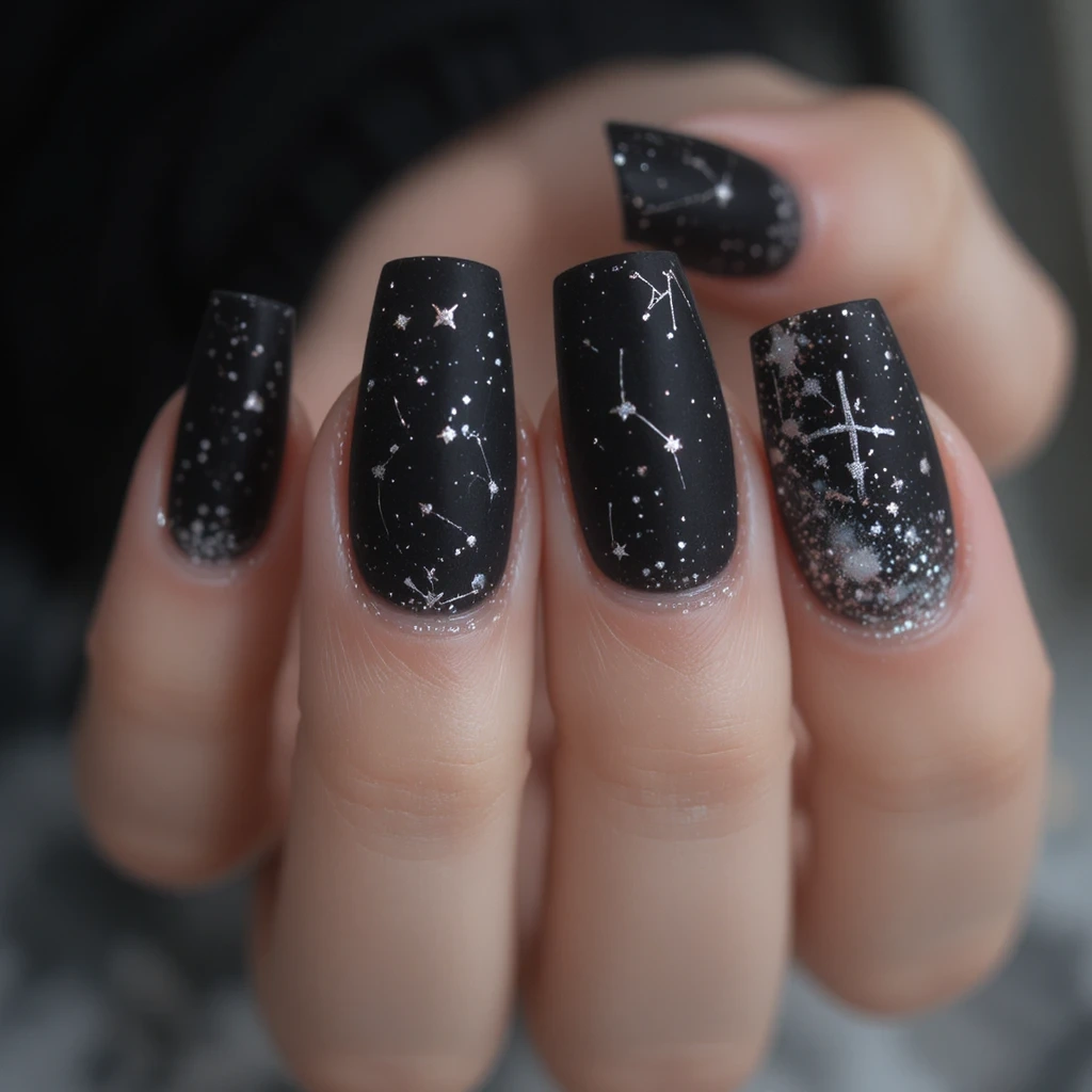 Black Velvet Star Nail Design