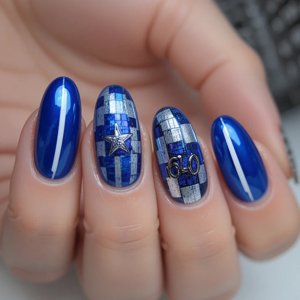 Blue Metallic Racing Nails