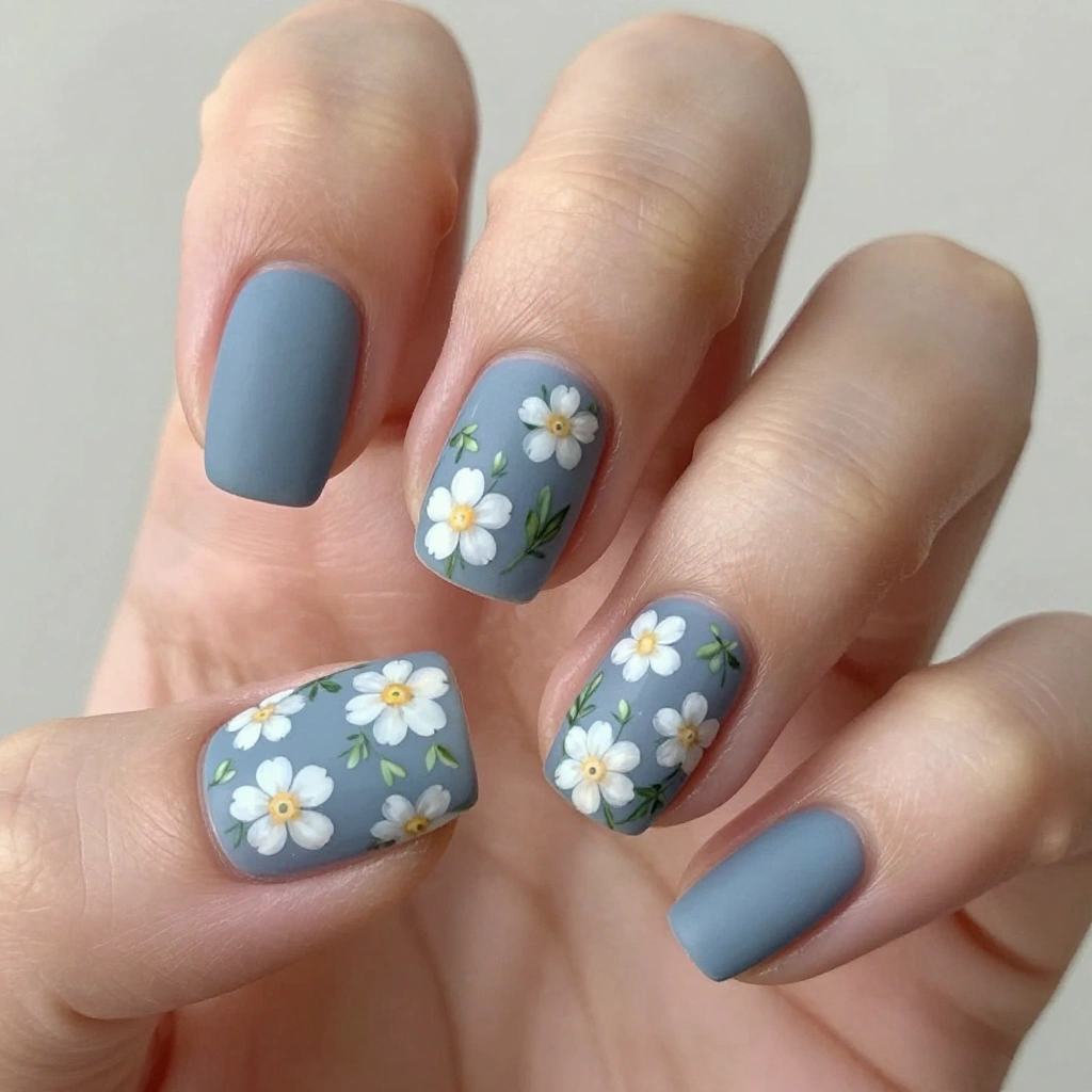 Blueberry Cottagecore Floral Nails
