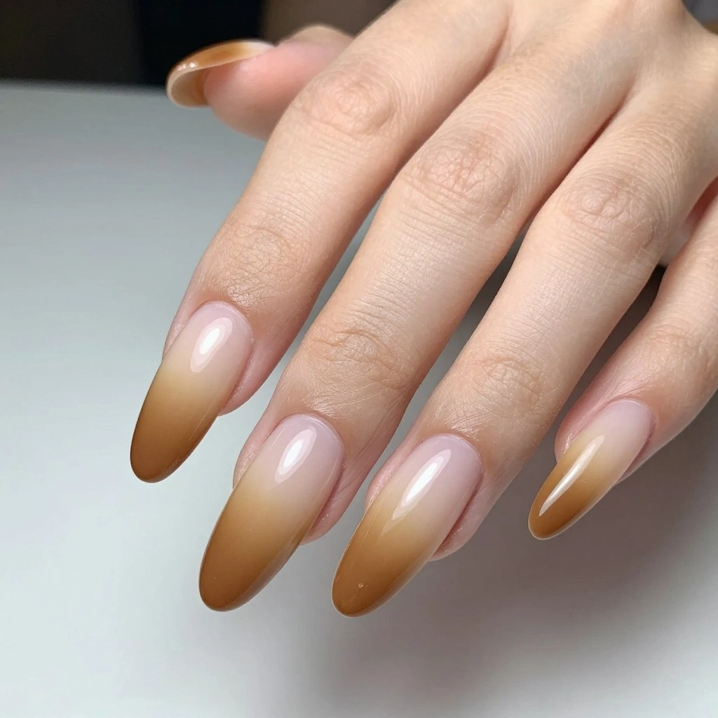 Caramel Latte Ombre Almond Nails