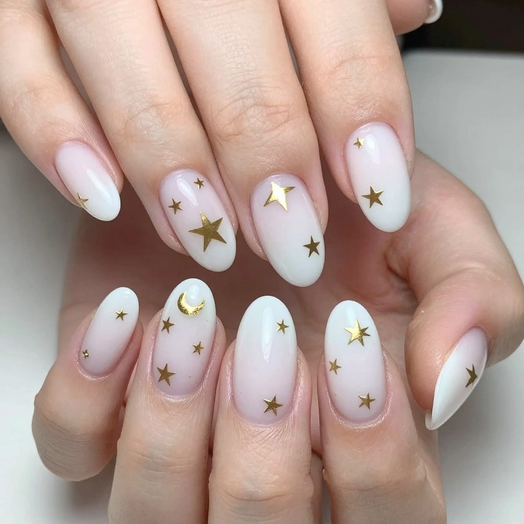 Celestial White Star Nail Design