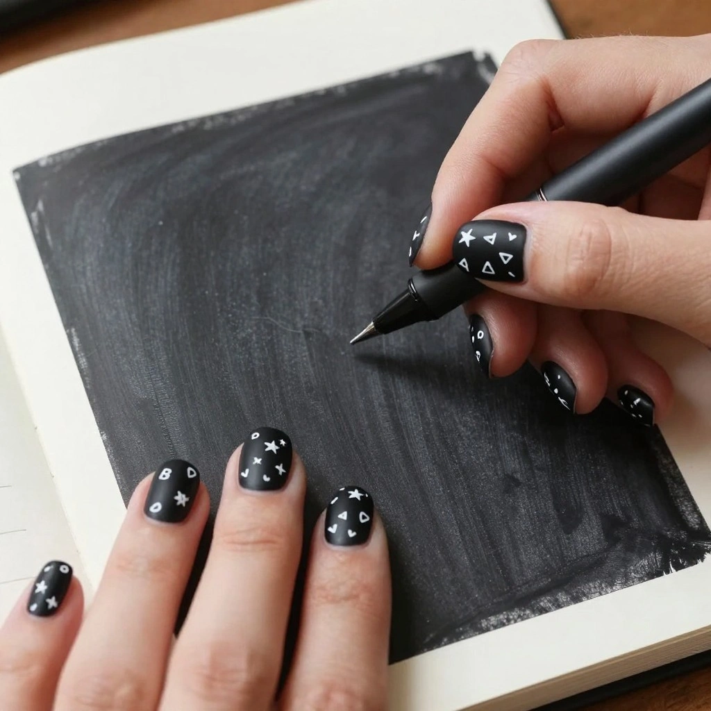 Chalkboard Matte Black with White Doodles