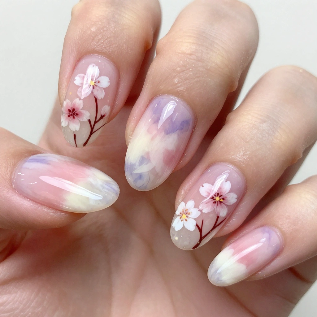 Cherry Blossom Tie Dye Nails