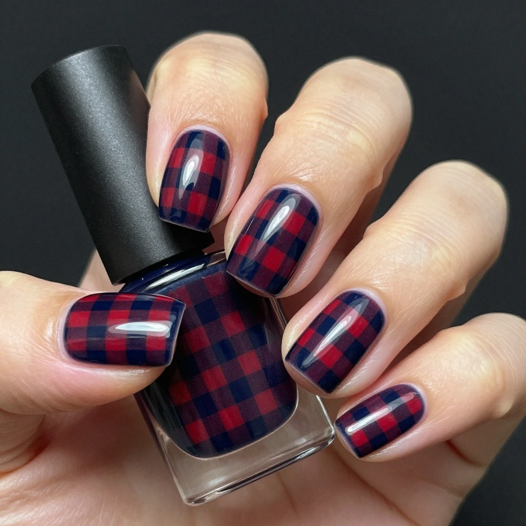Cherry Red Check on Midnight