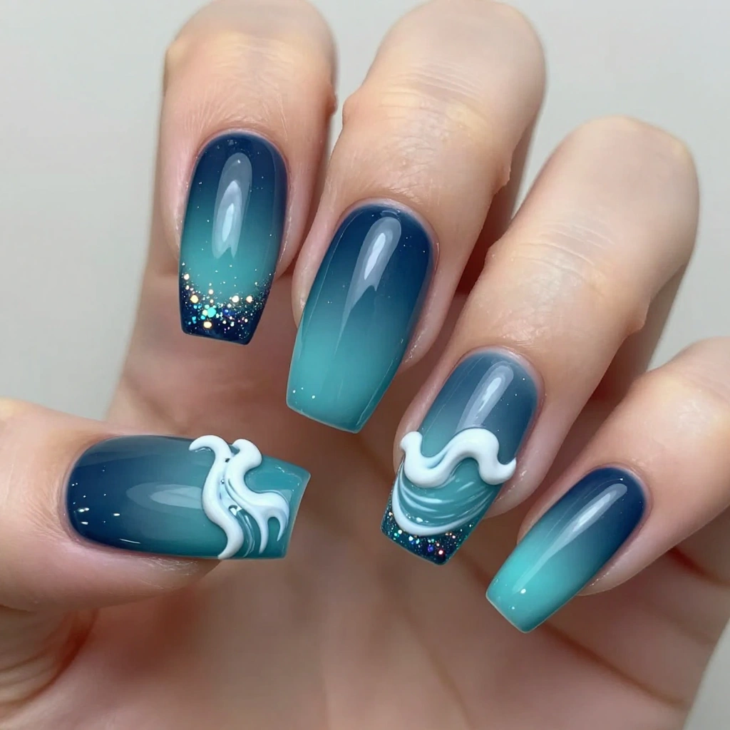 Deep Ocean Ombre Nail Design