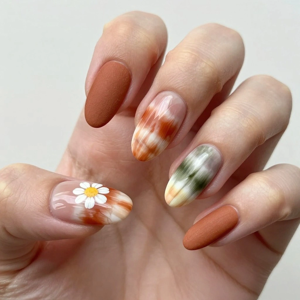 Earthy Boho Tie Dye Nails