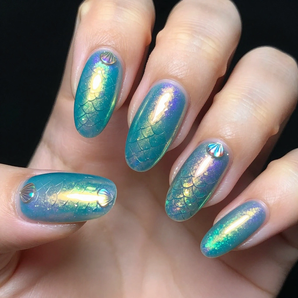 Mermaid Chrome Ocean Nail Design