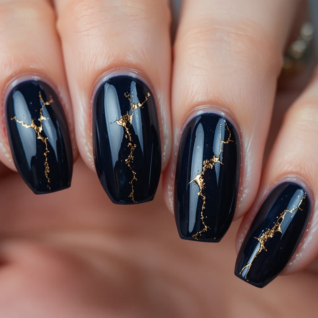 Midnight Gloss with Gold Seam