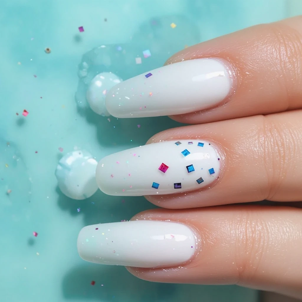 Milk Glass White with Confetti Foil