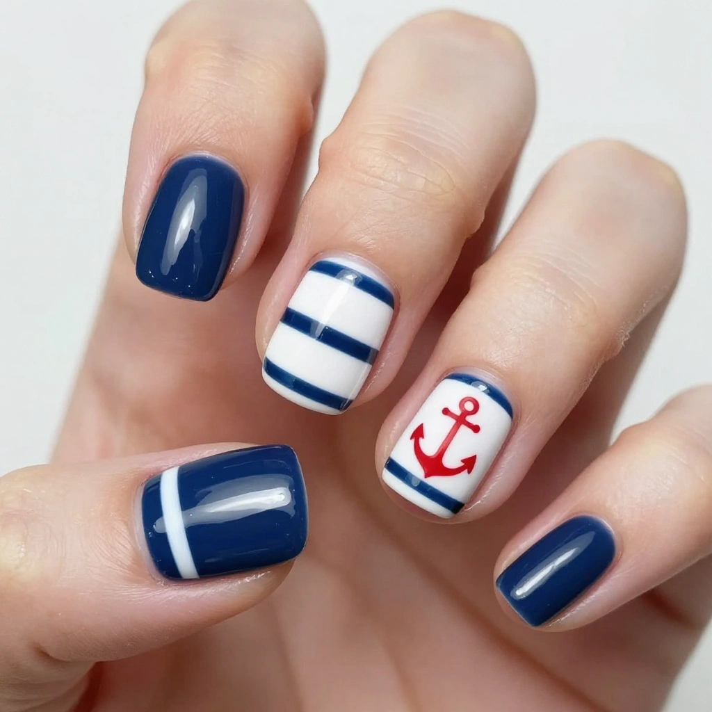 Nautical Stripe Nail Design