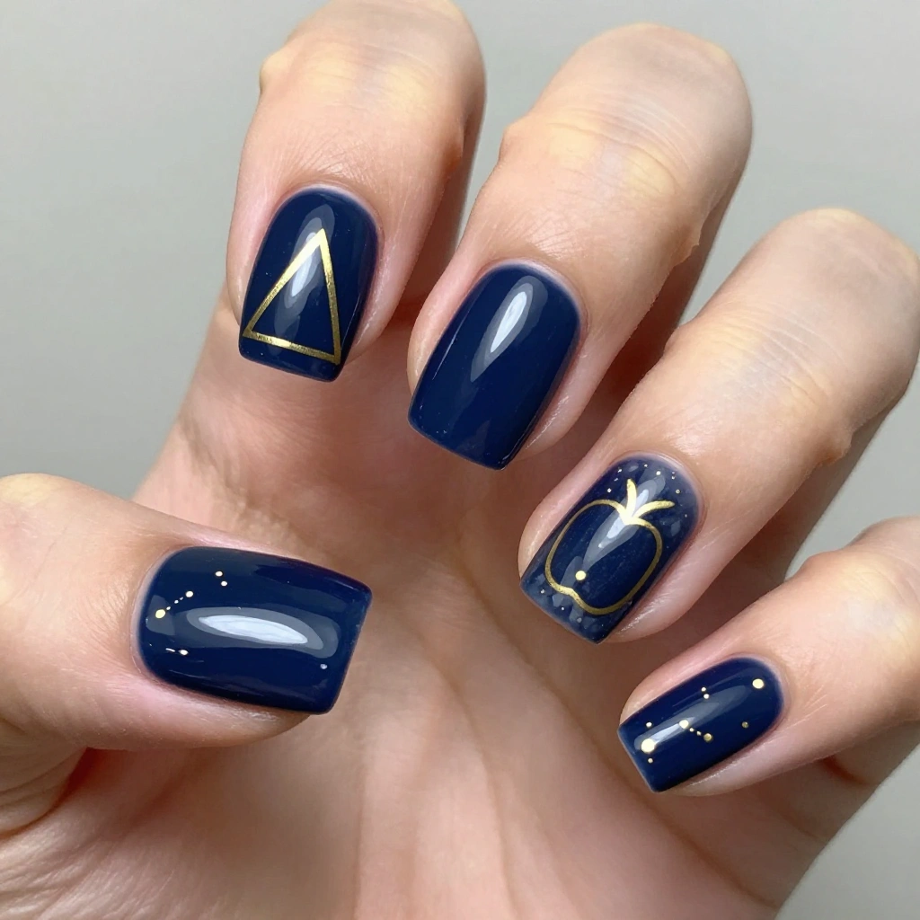 Navy Blue Geometric Square Nails