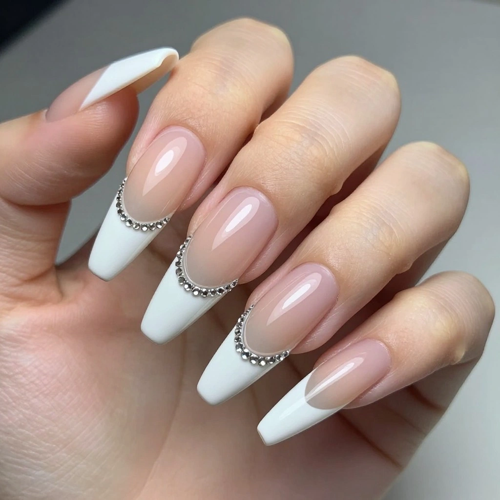 Negative Space French with Geometric Crystal Caging