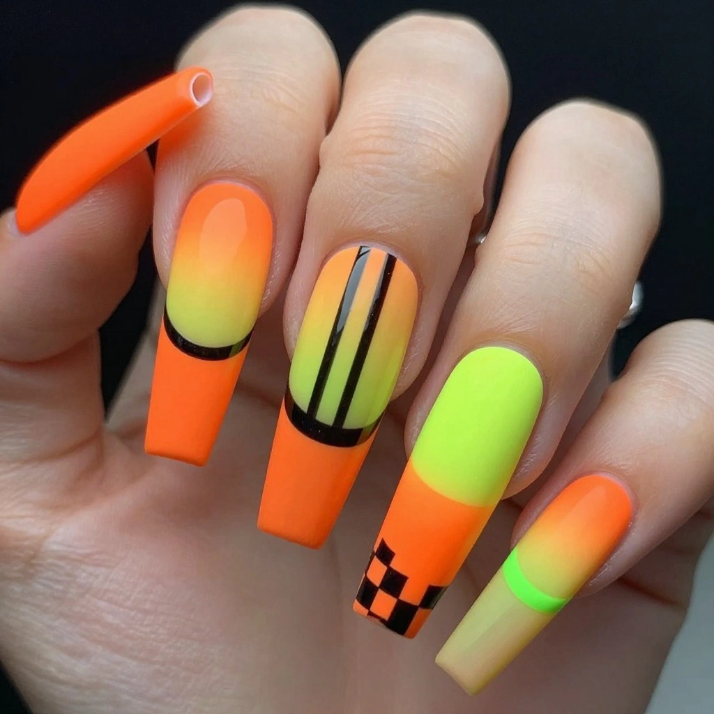 Neon Racing Gradient Nails