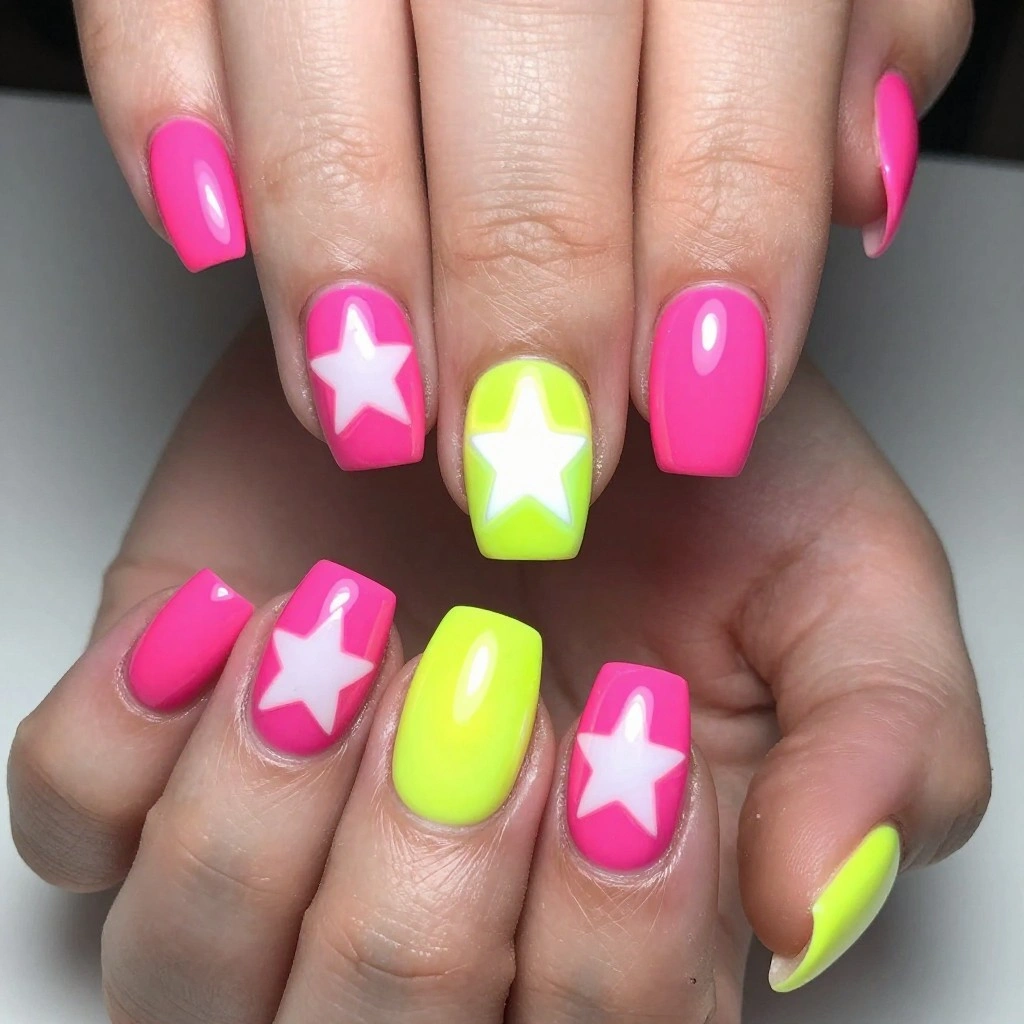 Neon Star Nail Design