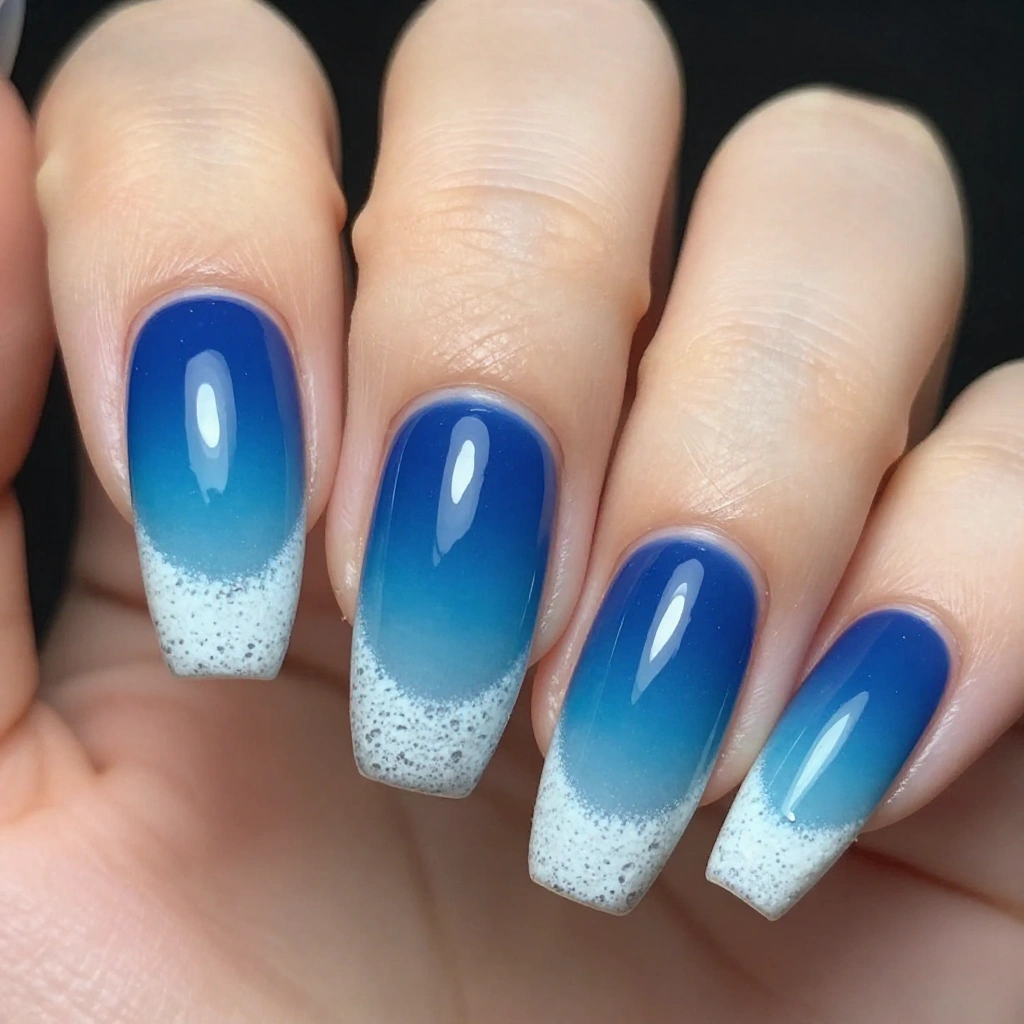 Ocean Blue Ombre with White Sea Foam Tips