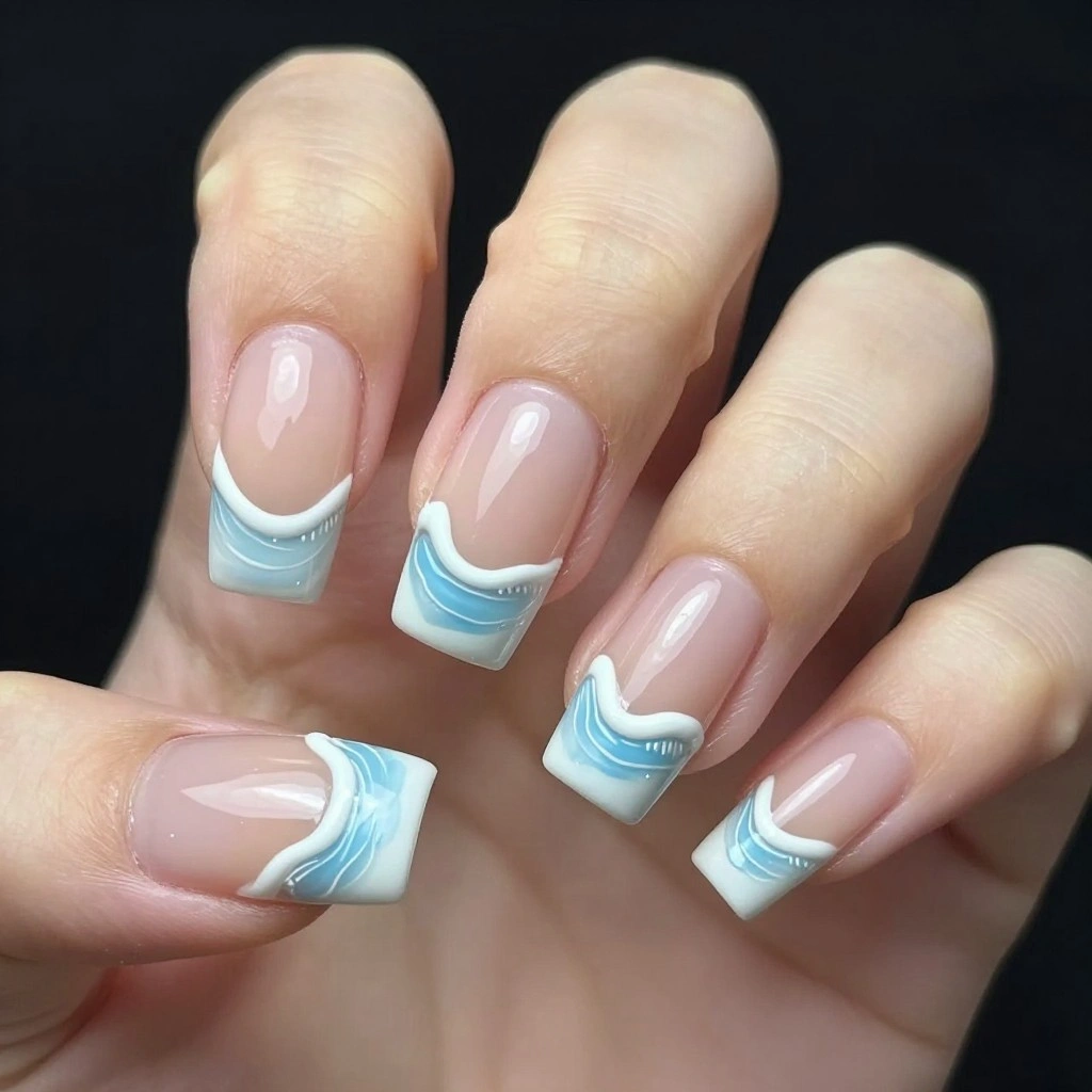 Ocean Wave French Tip Nail Design