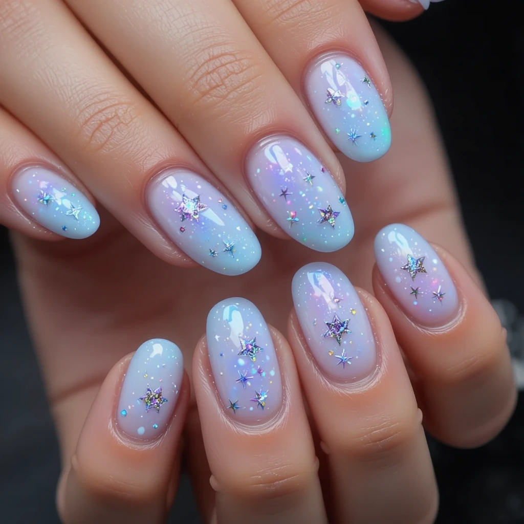 Pastel Aura Star Nail Design