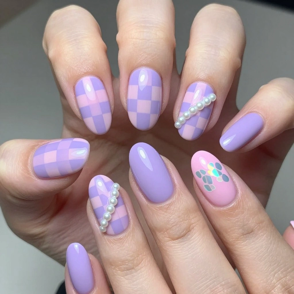 Pastel Checkered Racing Nails