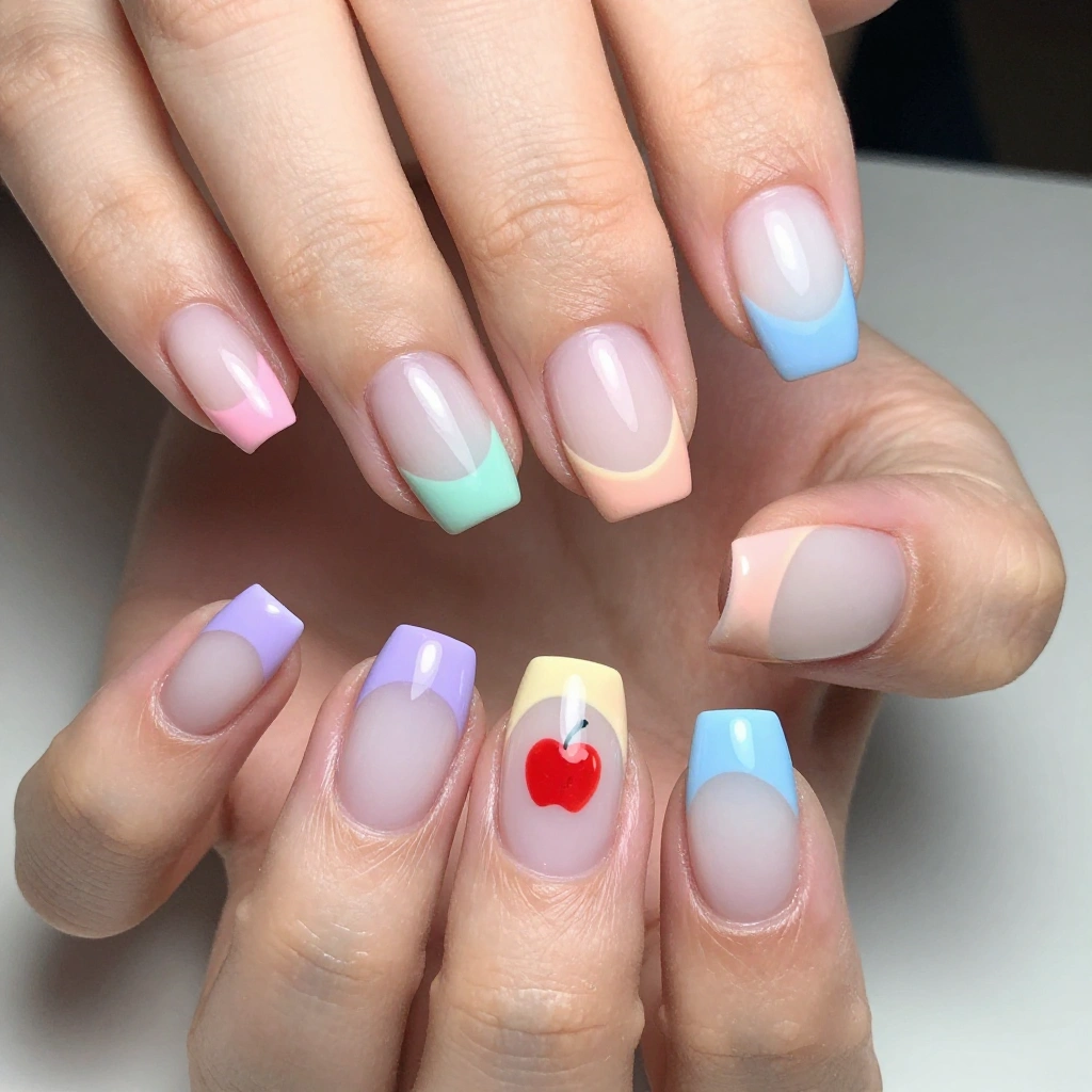 Pastel Rainbow French Tip Nails