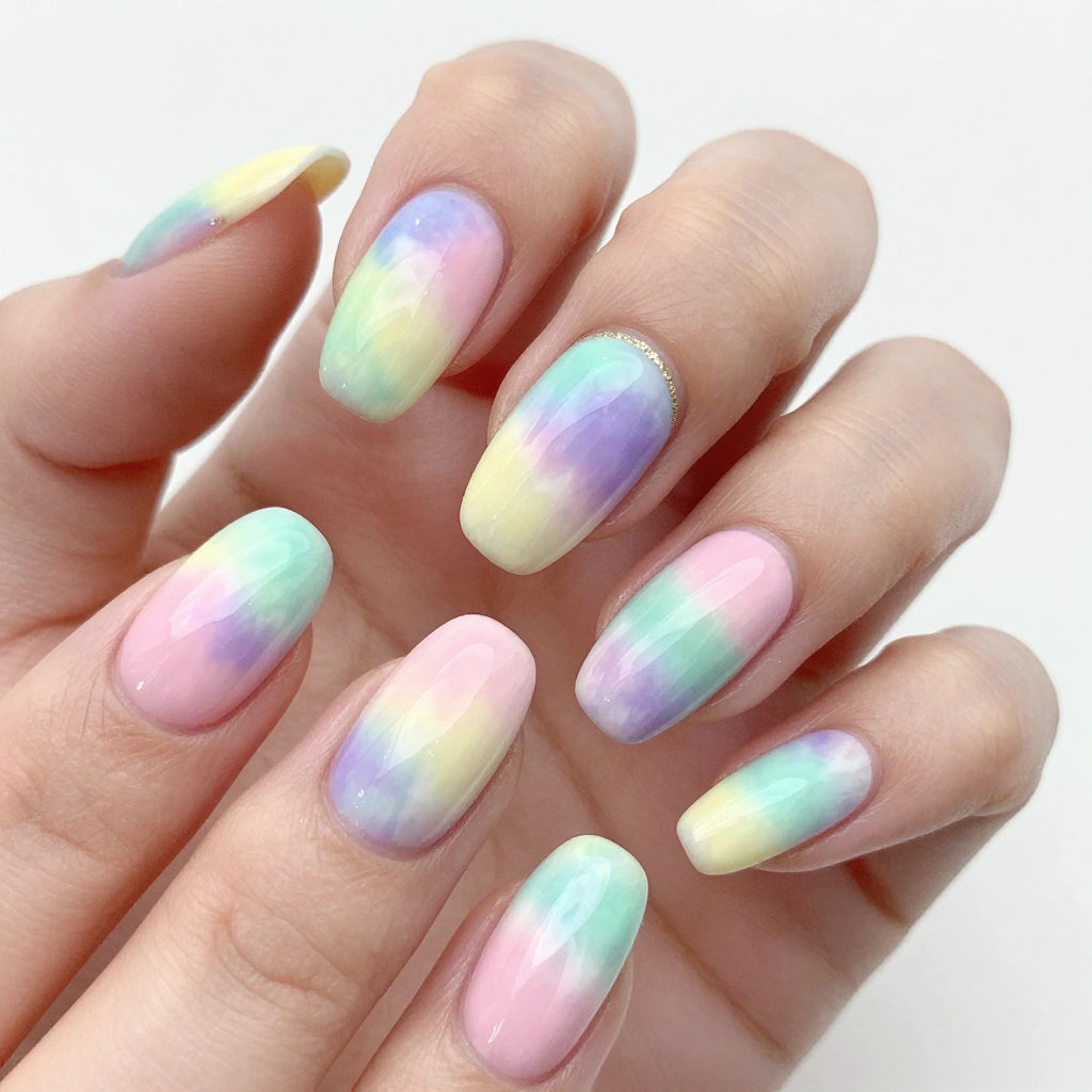 Pastel Rainbow Swirl Tie Dye Nails