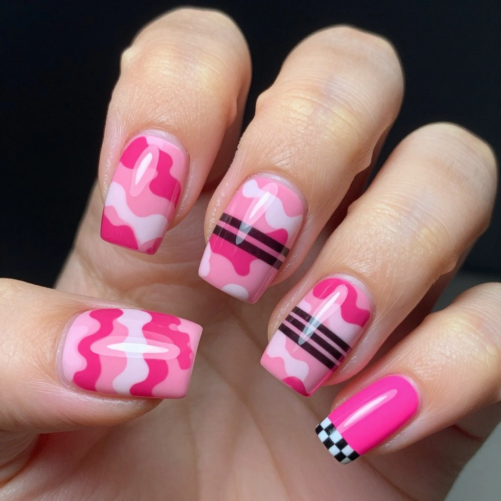 Pink Camo Racing Nails