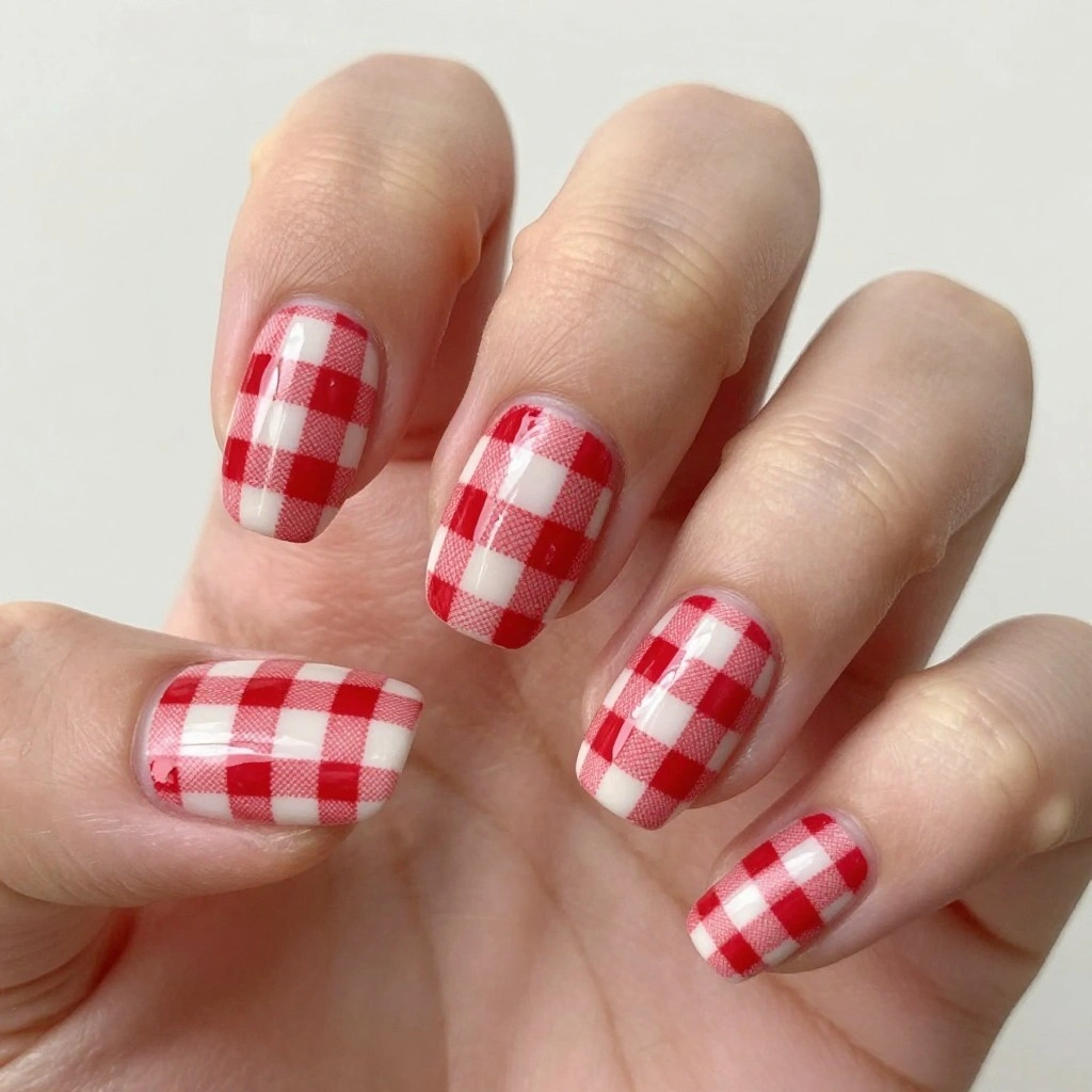 Red Gingham on Bone