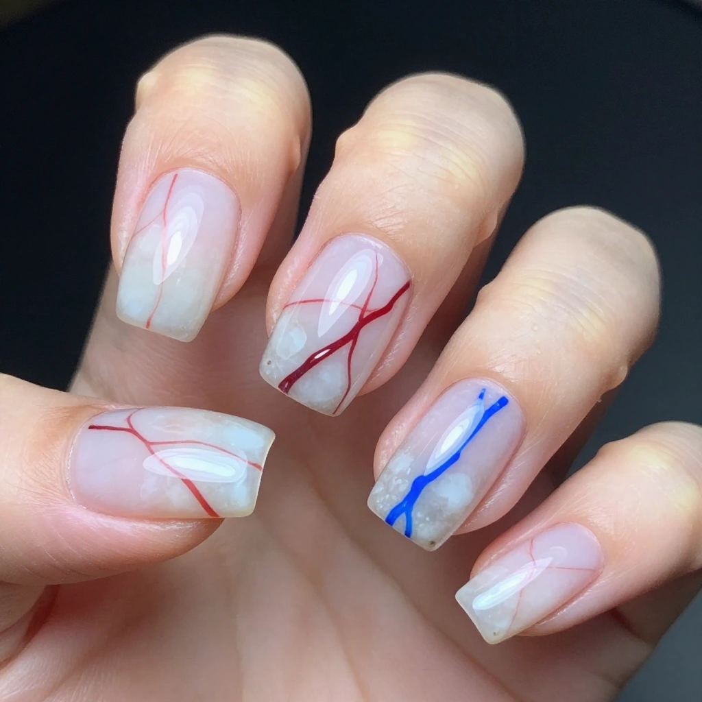 Red and White Marble with a Blue Vein