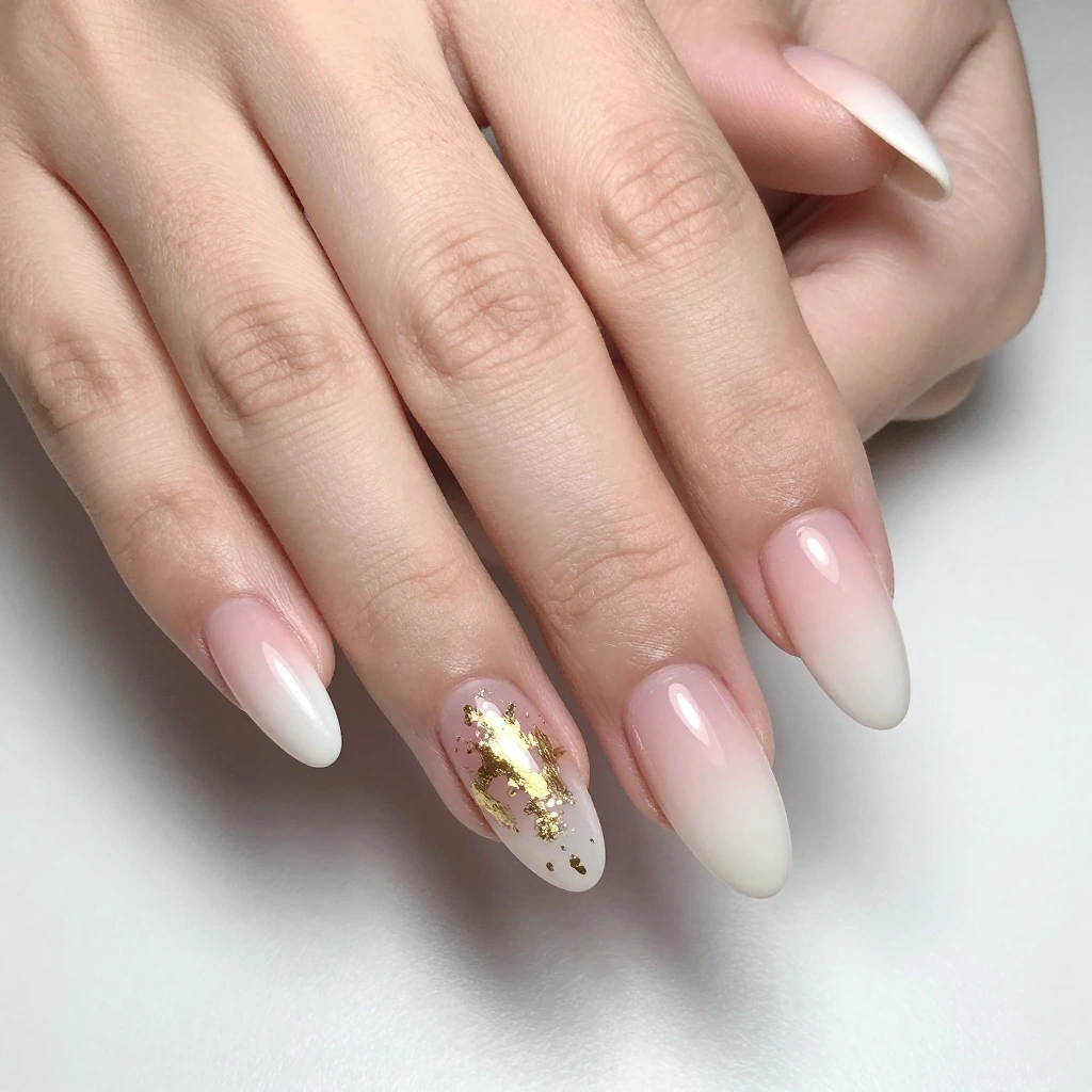 Sheer Blush Ombré with Gold Foil Accent Wedding Nails