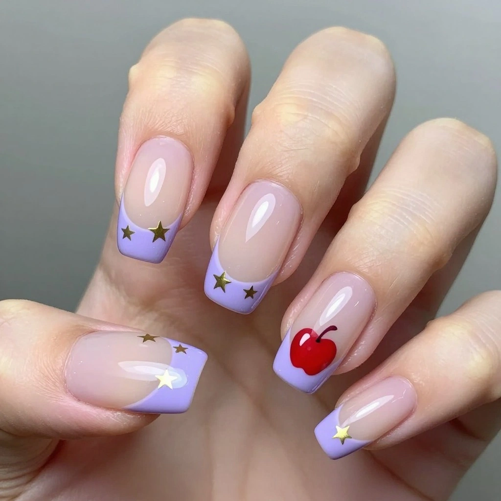 Soft Lavender French Tip with Star Accents