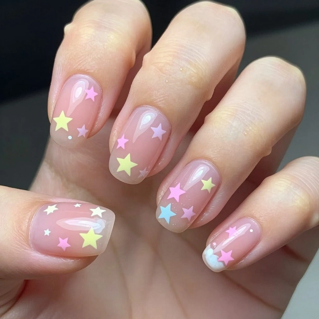 Soft Pink Star Baby Nail Design