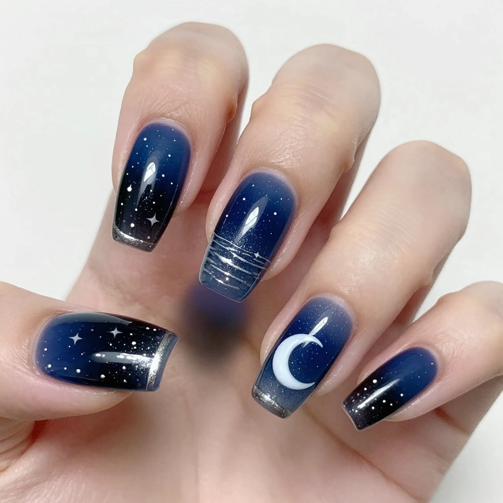 Starry Lake Night Nails