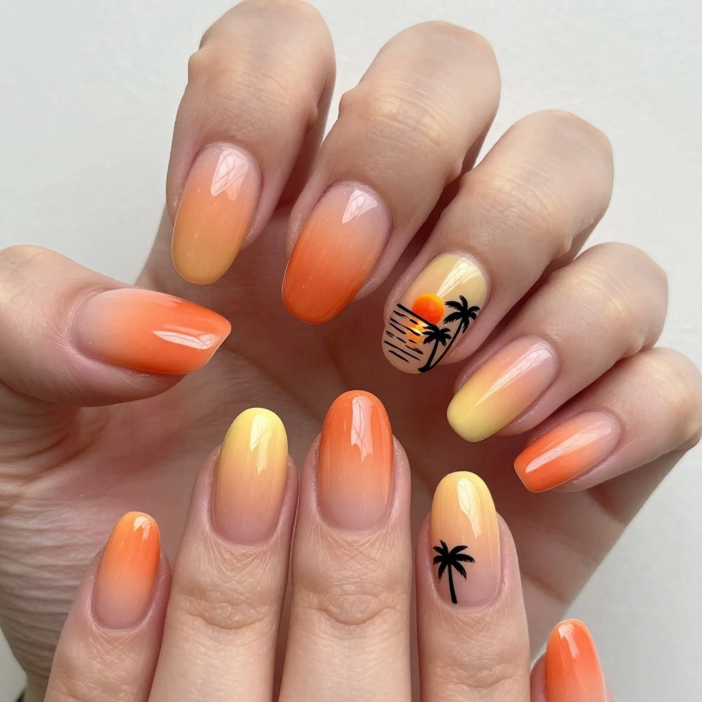 Sunset Over The Ocean Nail Design