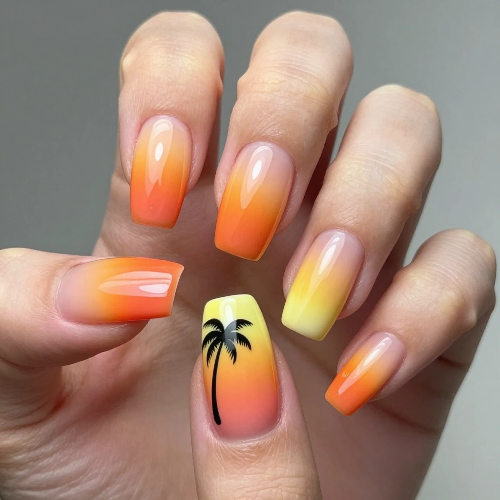 Tropical Sunset Tie Dye Nails