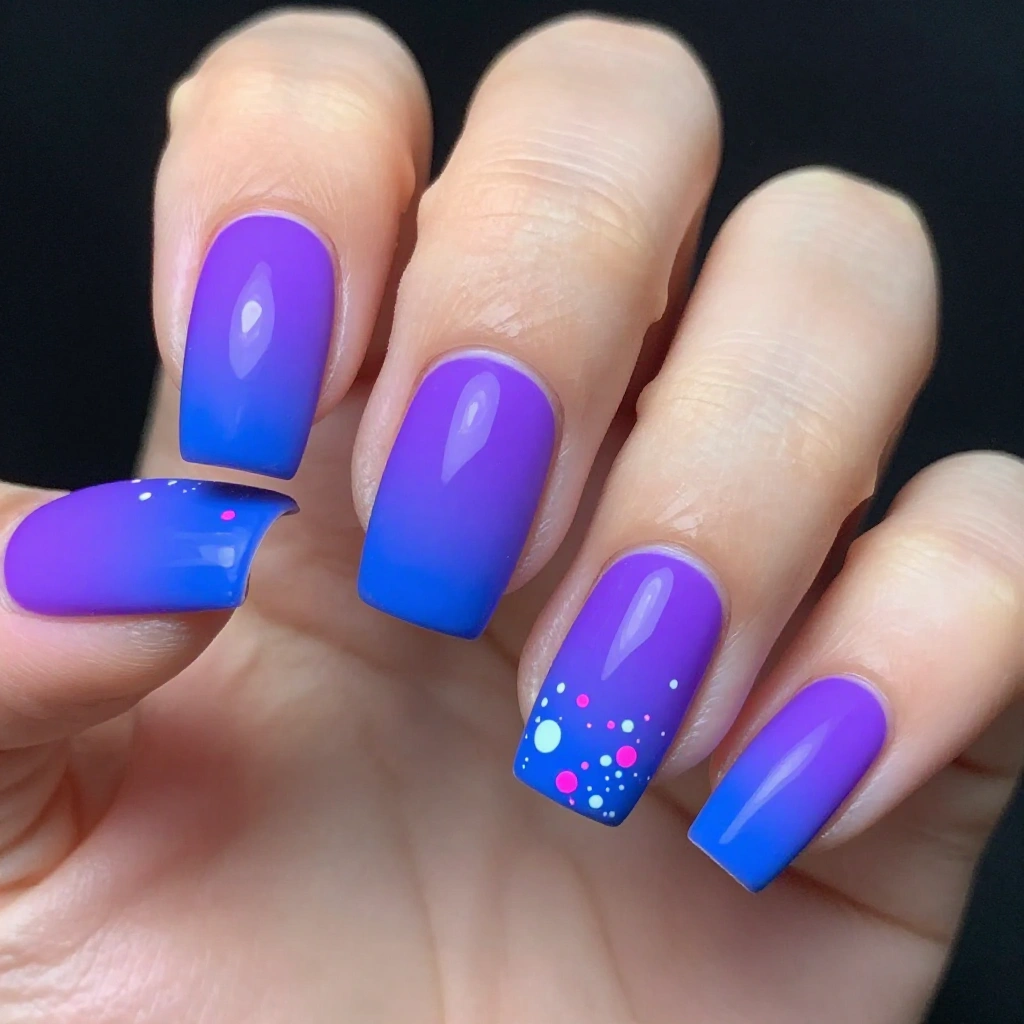 UV Reactive Purple and Blue Ombre Square Nails
