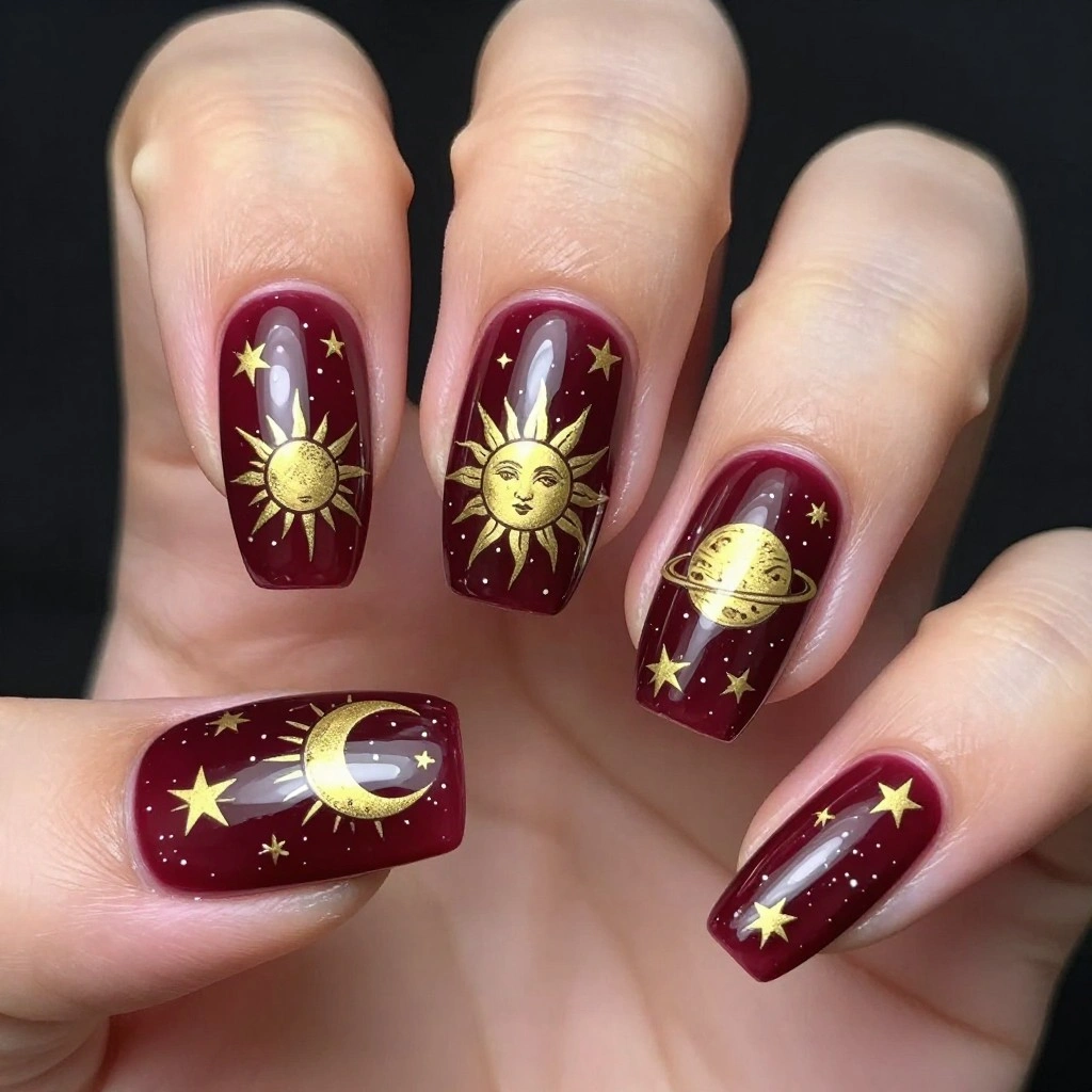 Vintage Celestial Star Nail Design