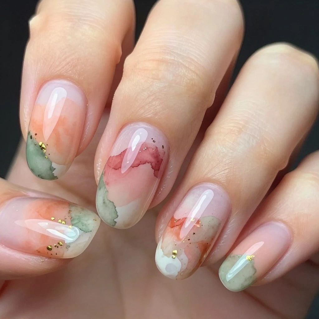 Watercolor Abstract August Nails
