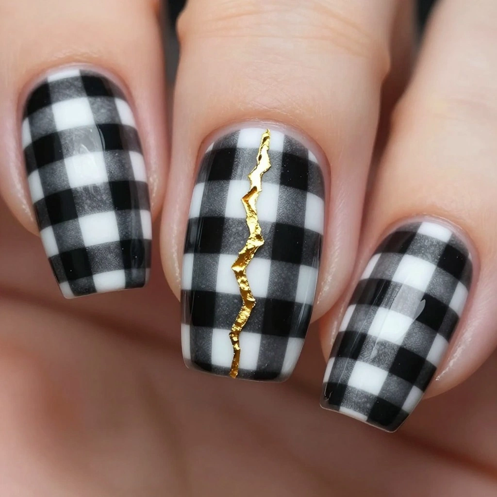 Black Gingham with a Gold Crack
