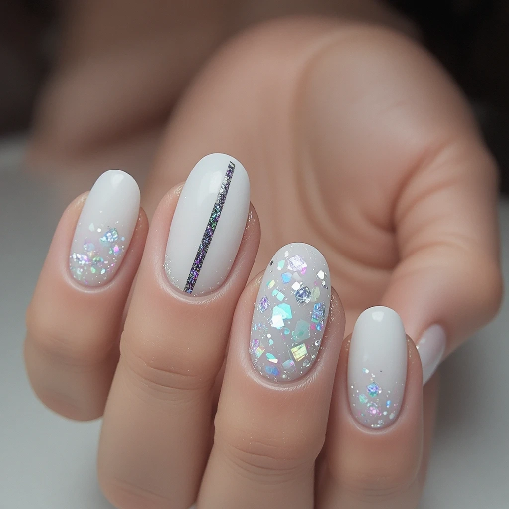 White Aura Racing Nails