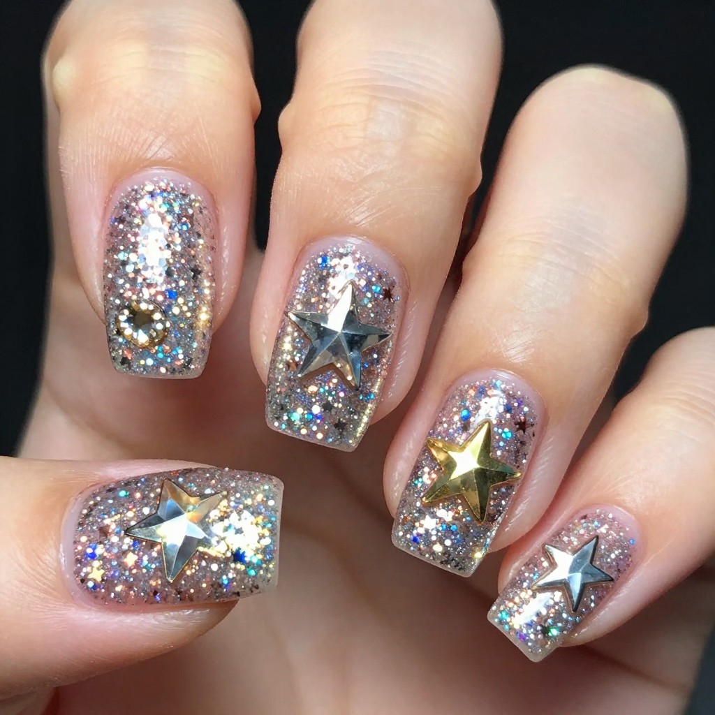 Glitter Bomb Star Nail Design