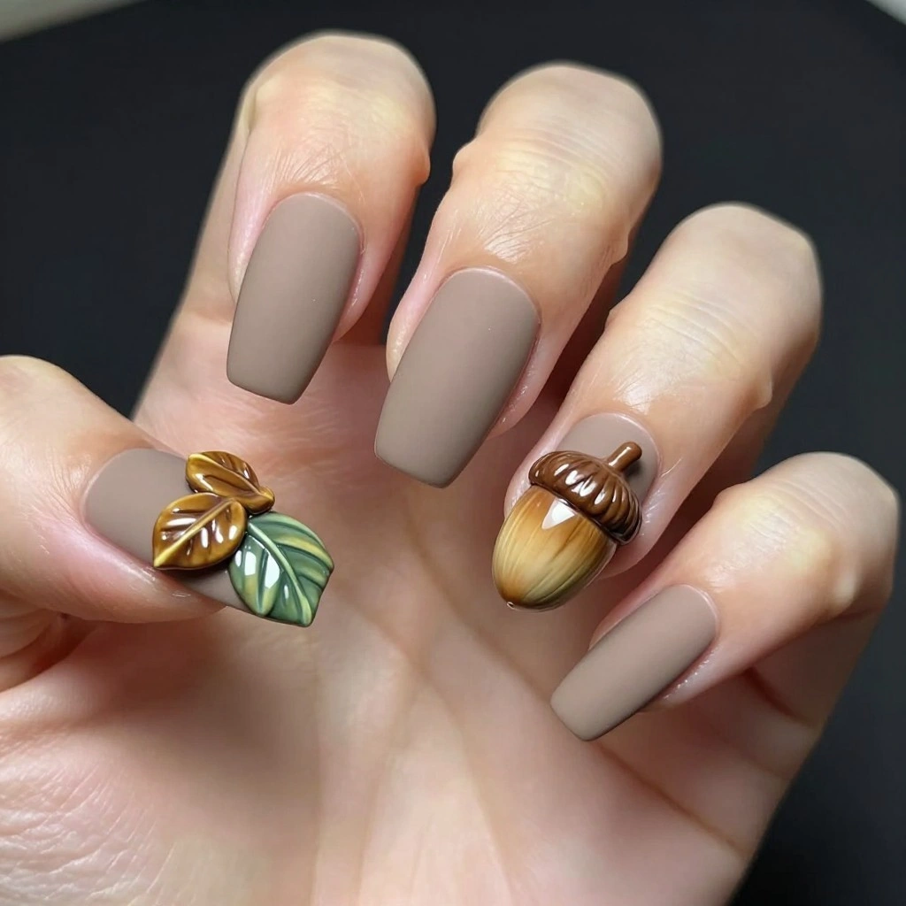 3D Acorn and Leaf Coffin Nails